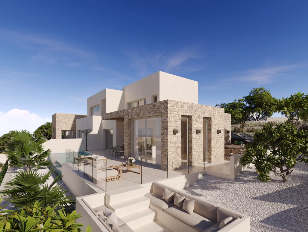 VERKOCHT!  High-end halfvrijstaande nieuwbouwvilla op 7 minuten loopafstand van zee – Moraira